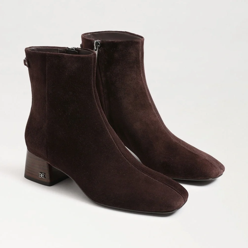 SAM EDELMAN PAIGE ANKLE BOOTS IN DARK BROWN SUEDE 7.5